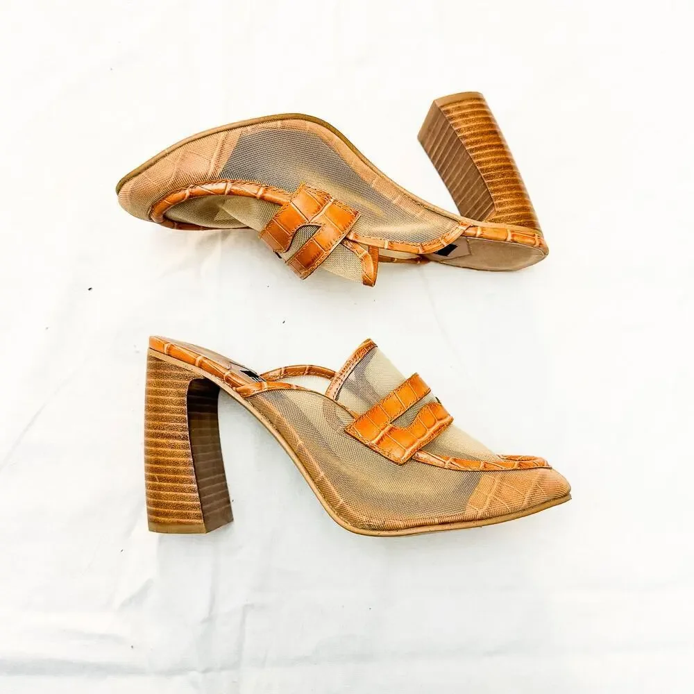 Zac Pozen Aidan See Through Leather Mule Orange Leather Trim Size 8